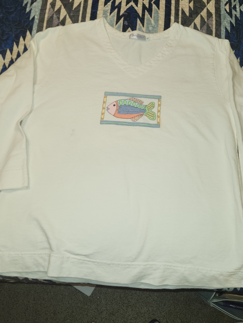 Fresh Produce Long Sleeve White Fish Pullover Womens Mefium